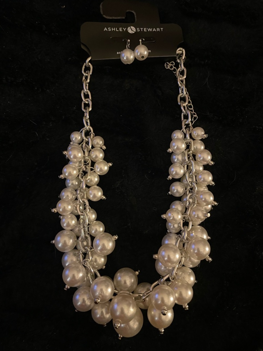 Ashley Stewart Silver-Tone Ivory Pearl Multi-Strand Necklace with Matching Studs - Picture 1 of 7